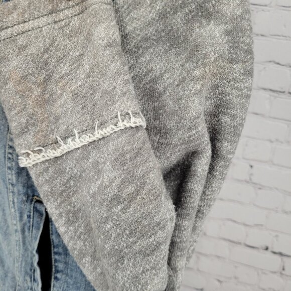 Free People Blue Denim Distressed Removable Knit Hood Jean Jacket Size Small S - Picture 5 of 14